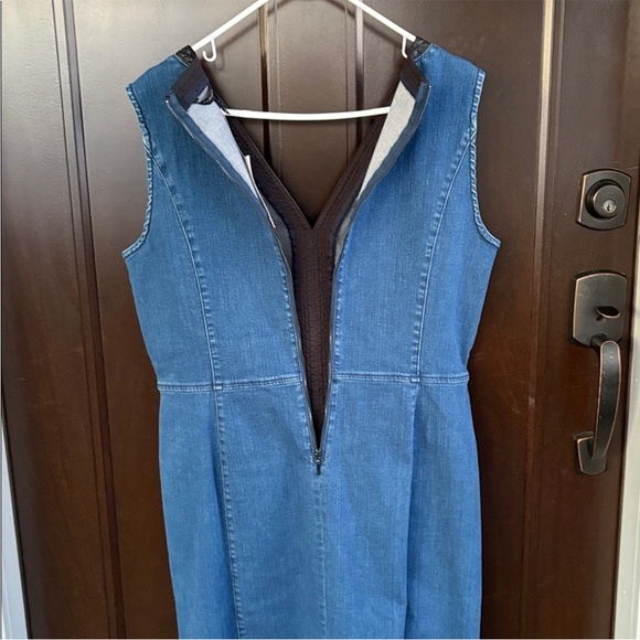 NWT White House Black Market Faux Leather Trimmed Stretch Denim Dress Size 14 - Picture 13 of 13